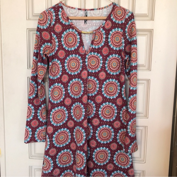 Cece Dress SzM South Western Pattern Gold Bar REd/Turquoise Knee Length Knit - Picture 1 of 5